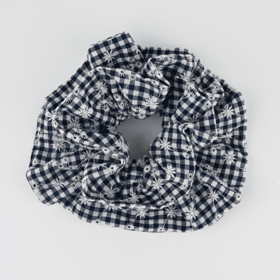 Maxi Double Scrunchie navy embroidered gingham