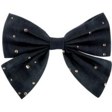 Bow tie hair slide gaze pois or marine