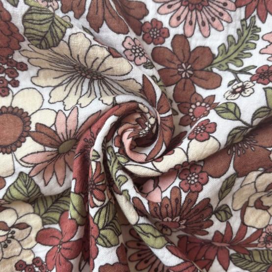 Cotton Fabric ex2635 floral retro terracotta gauze
