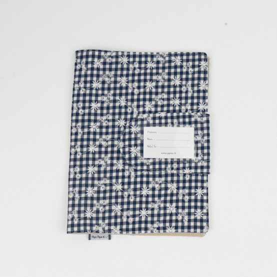 Health book cover navy embroidered gingham