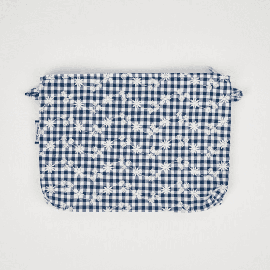 Coton clutch bag navy embroidered gingham