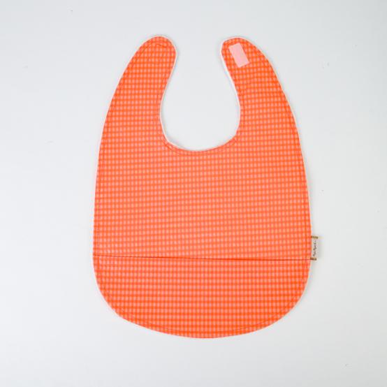 Coated fabric bib neon orange gingham