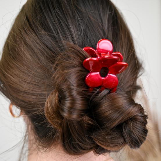 Small Flower Hair Clip glossy red