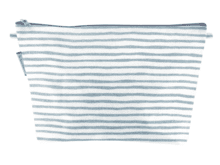 Cosmetic bag with flap striped blue gray glitter