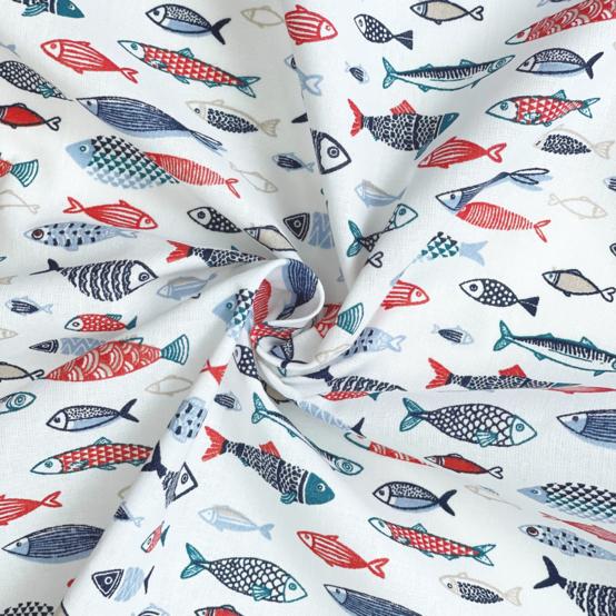 Cotton fabric ex2526 white graphic sardines