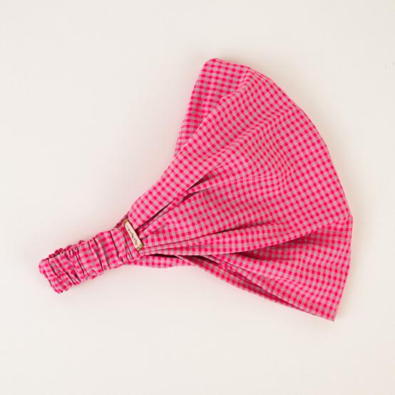 Headscarf headband- Adult size neon pink gingham