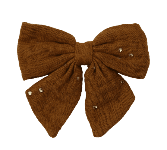 Bow tie hair slide gaze pois or caramel