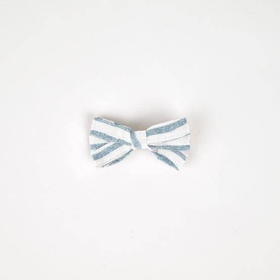 Ribbon bow hair slide striped blue gray glitter