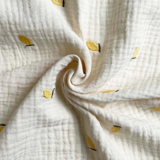 Cotton Fabric ex2625 off-white gauze embroidered lemons