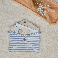 Little envelope clutch striped blue gray glitter