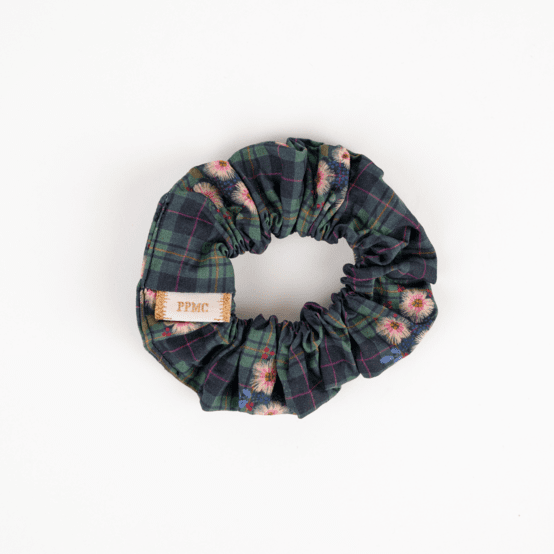 Small scrunchie tartan fleuri