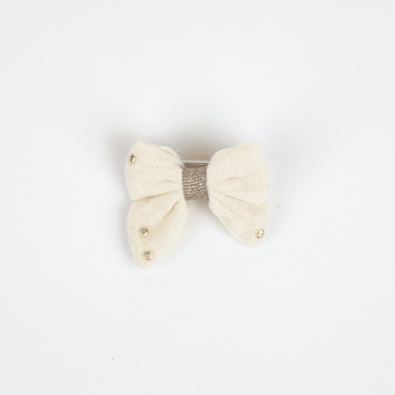 Mini bow tie clip gaze pois or écru