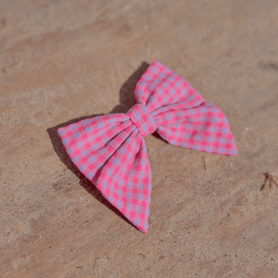 Bow tie hair slide neon pink gingham