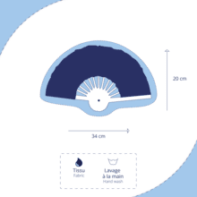 Hand-held fan striped  ivory navy
