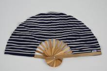 Hand-held fan striped  ivory navy