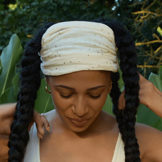 Headscarf headband- Adult size gaze pois or écru