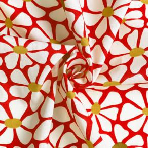 Cotton fabric ex2524 red petals gold heart