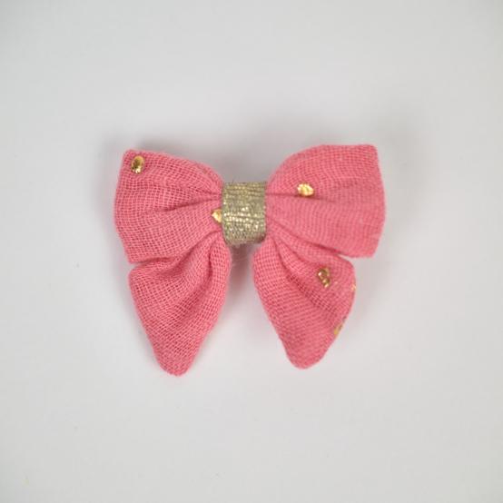 Mini bow tie clip gaze pois or rose sorbet