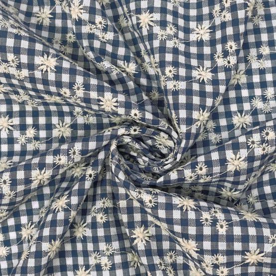 Cotton fabric navy embroidered gingham