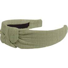 Large Crossed Headband almond green with golden dots gauze