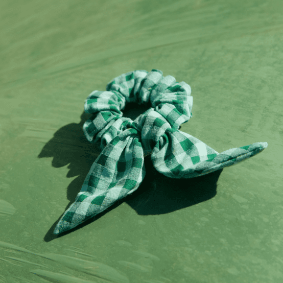 Bunny ear Scrunchie green mint gingham