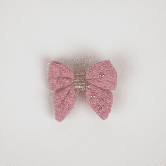 Mini bow tie clip gaze pois or rose thé