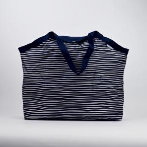 Tote bag with a zip striped  ivory navy