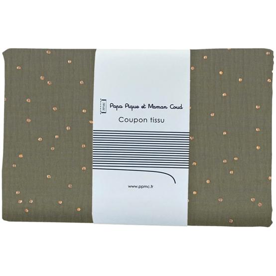 1 m fabric coupon gaze pois or kaki