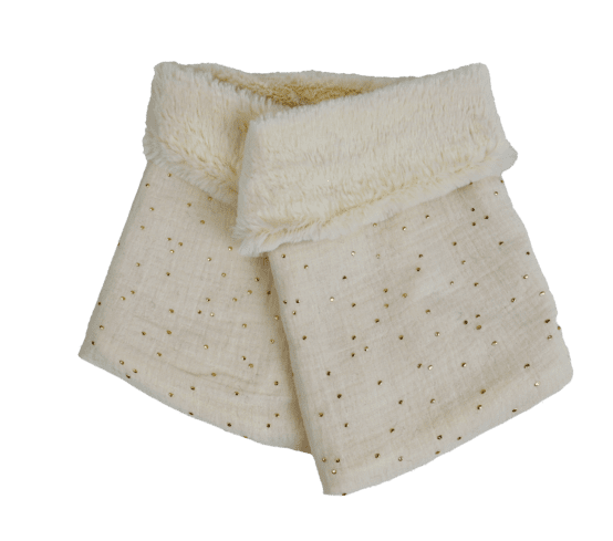 Adult Fur scarf snood gaze pois or écru