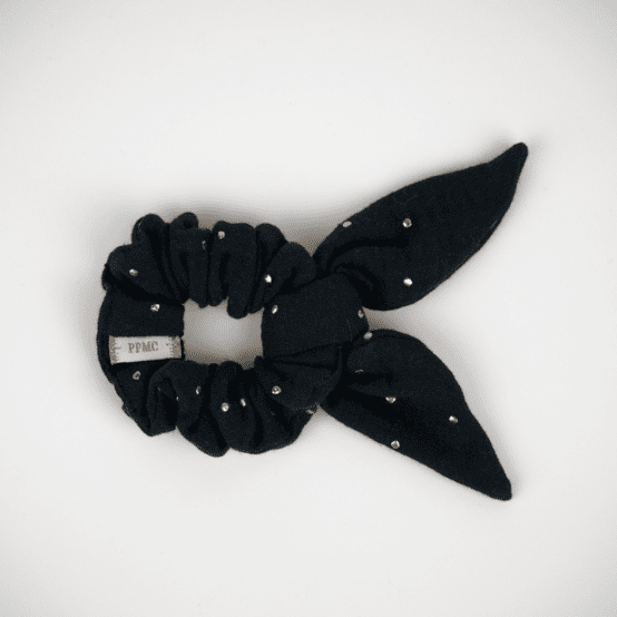 Bunny ear Scrunchie gaze pois or noir