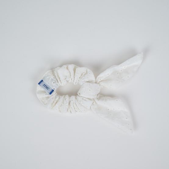 Bunny ear Scrunchie starry white english embroidery 