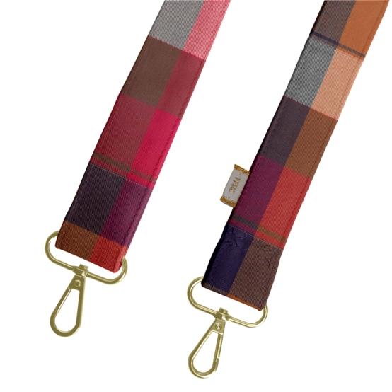 Narrow shoulder strap ruby lurex tartan