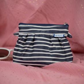 Mini Pleated clutch bag striped  ivory navy