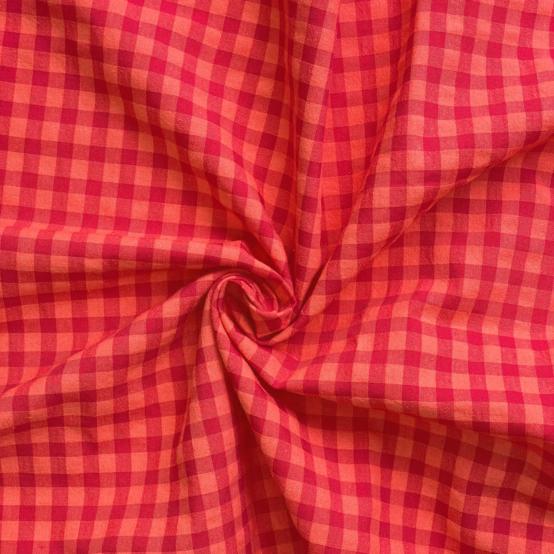 Cotton fabric coral red gingham