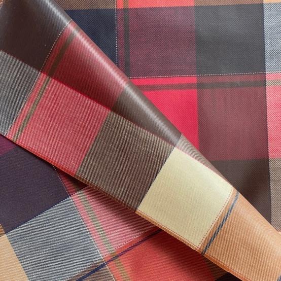 Coated fabric ruby lurex tartan