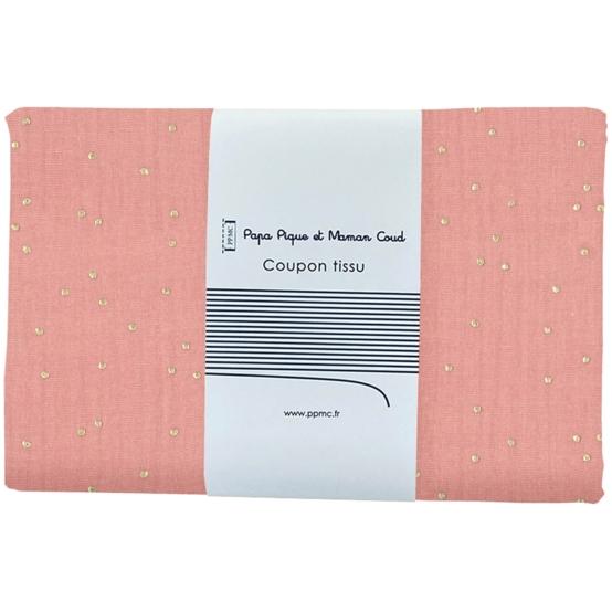 1 m fabric coupon gaze pois or rose thé