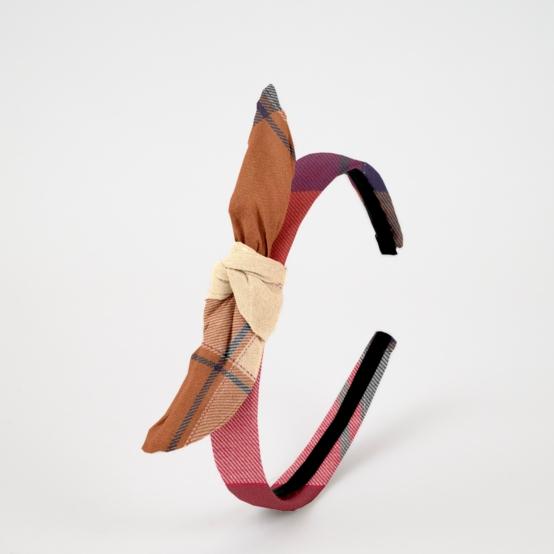 bow headband ruby lurex tartan