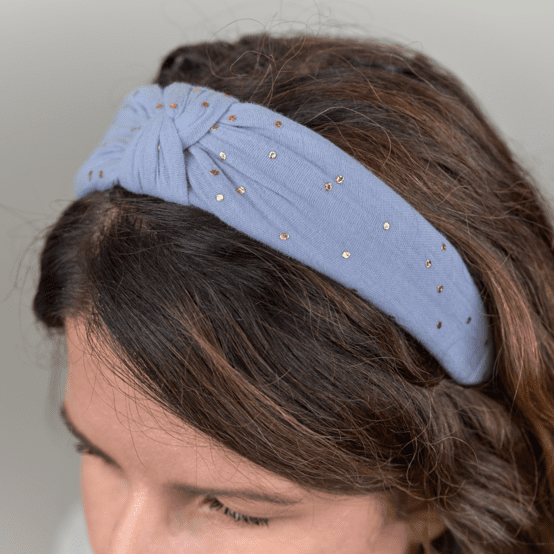 Large Crossed Headband gaze pois or bleu baltique