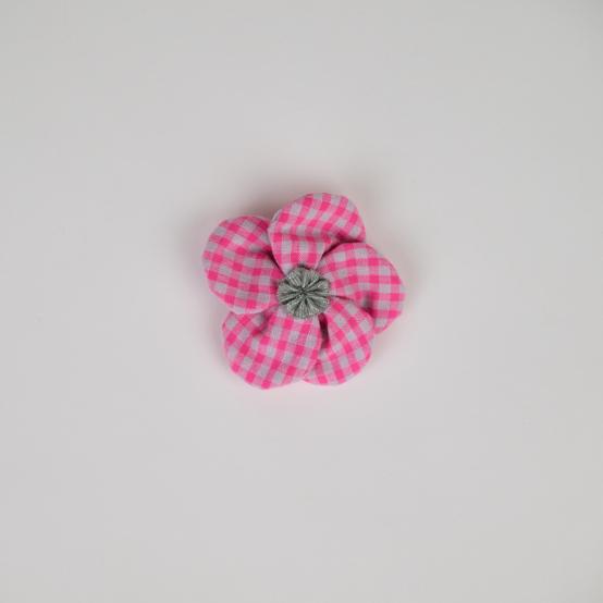 Flower petal hair slide small  neon pink gingham