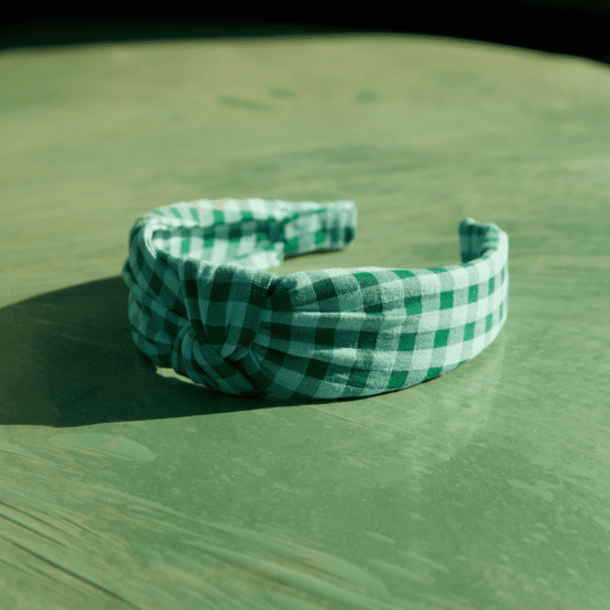 Large Crossed Headband green mint gingham