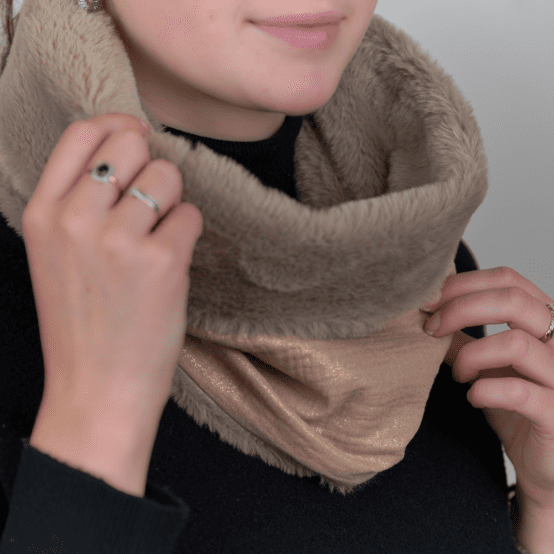 Adult Fur scarf snood gaze pailletée camel