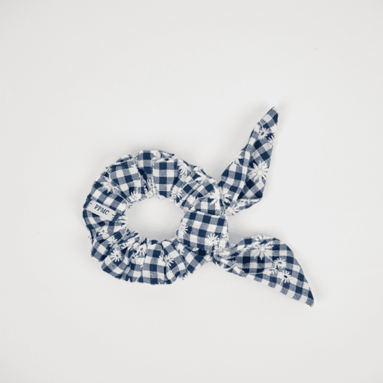 Bunny ear Scrunchie navy embroidered gingham