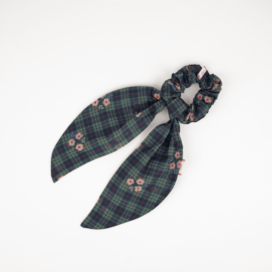 Short tail scrunchie tartan fleuri