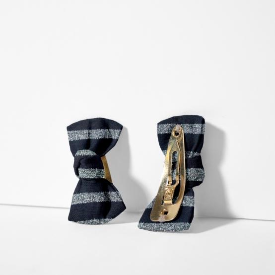 Small bows hair clips striped silver dark blue
