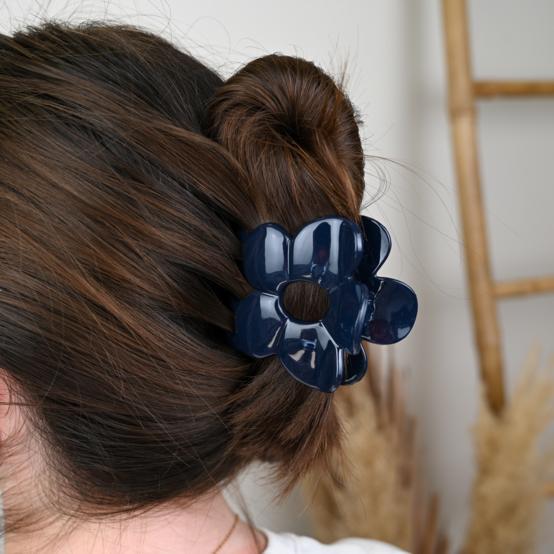 Large Flower Hair Clip lacquered navy