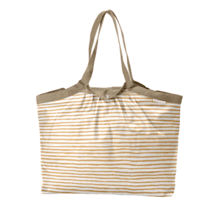 Pleated tote bag - Medium size rayé or blanc