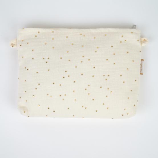 Coton clutch bag gaze pois or écru