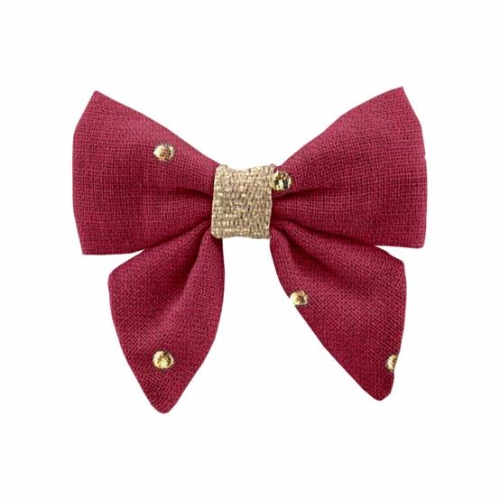 Mini bow tie clip gaze pois or grenat