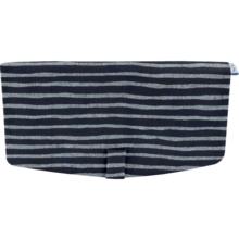 Flap of shoulder bag striped silver dark blue