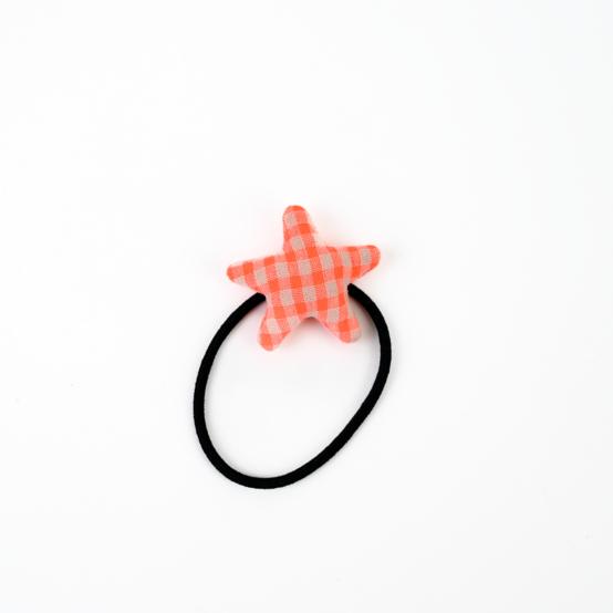 Pony-tail elastic hair star neon orange gingham